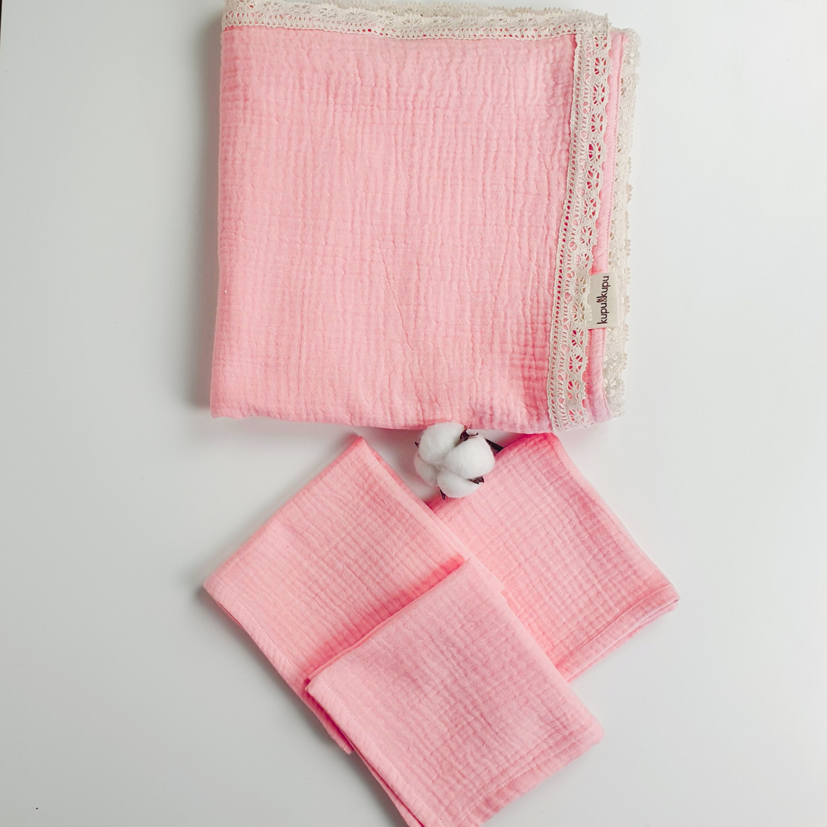 3'lü Ağız Mendili ve Müslin Örtü Seti - Pudra