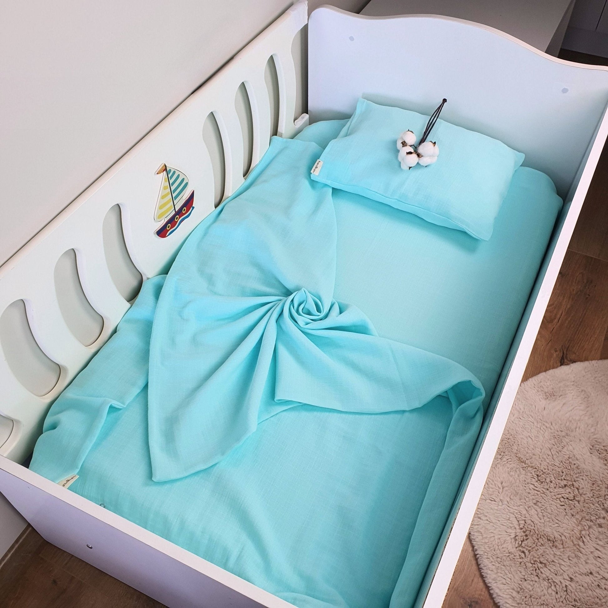 Müslin Kumaş Bebek Nevresim Takımı - Bali - Beyaz - Kupu&Kupu - 