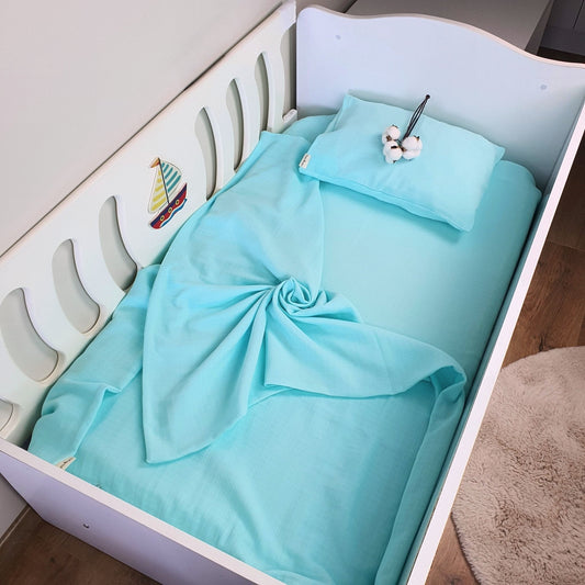 Müslin Kumaş Bebek Nevresim Takımı - Bali - Beyaz - Kupu&Kupu - 