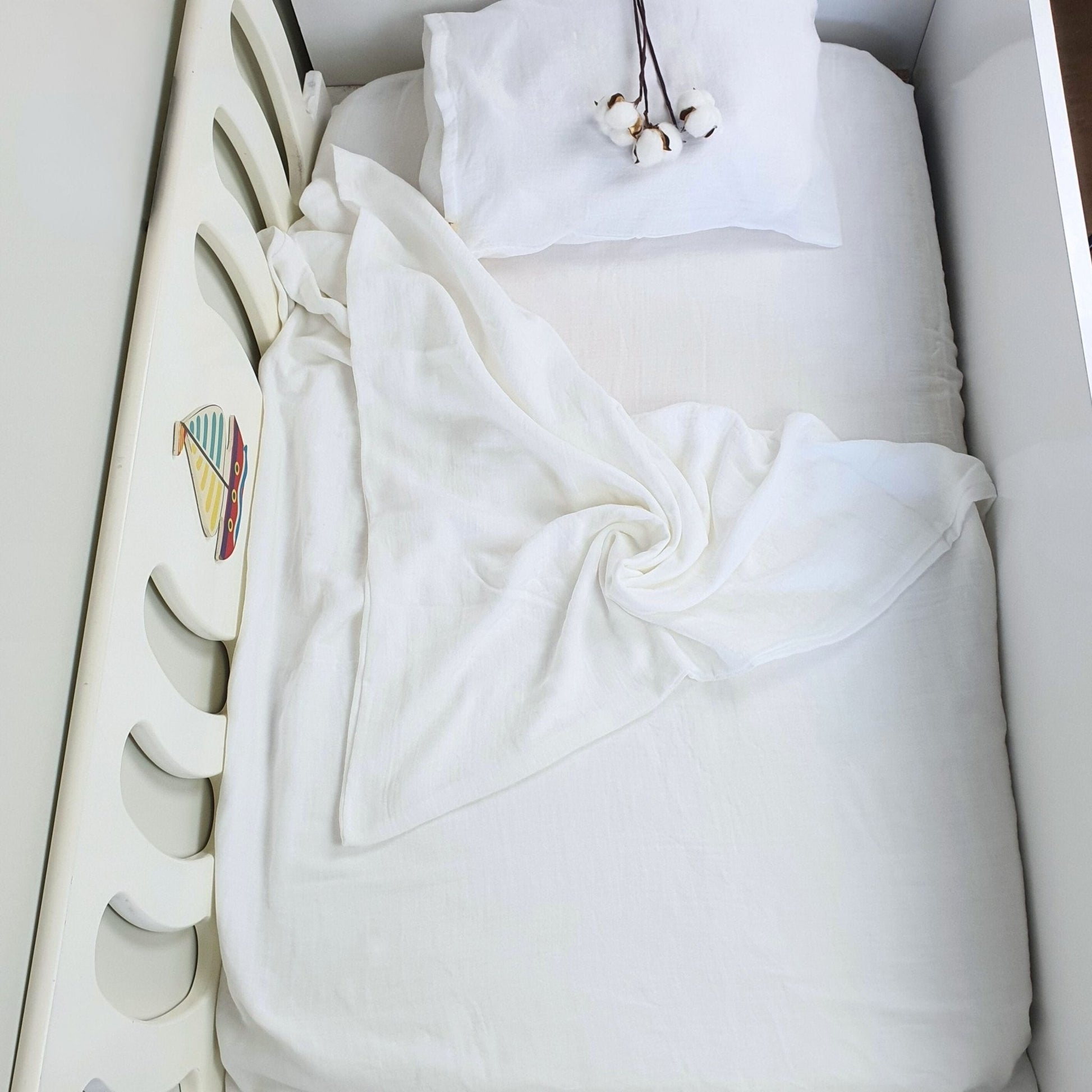 Müslin Kumaş Bebek Nevresim Takımı - Bali - Beyaz - Kupu&Kupu - 