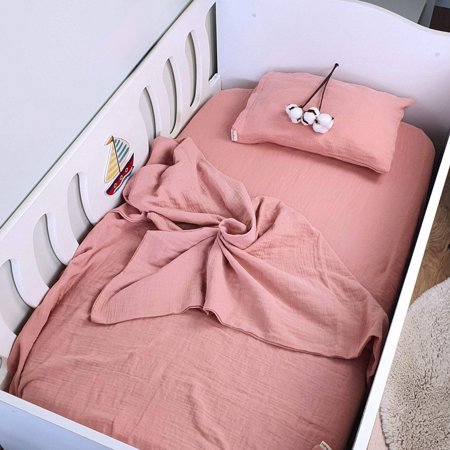 Müslin Kumaş Bebek Nevresim Takımı - Bali - Beyaz - Kupu&Kupu - 