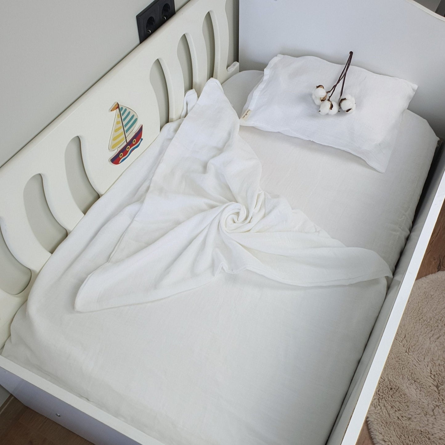 Müslin Kumaş Bebek Nevresim Takımı - Bali - Beyaz - Kupu&Kupu - 