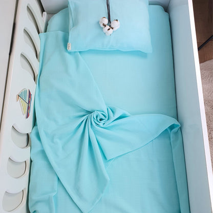 Müslin Kumaş Bebek Nevresim Takımı - Bali - Beyaz - Kupu&Kupu - 