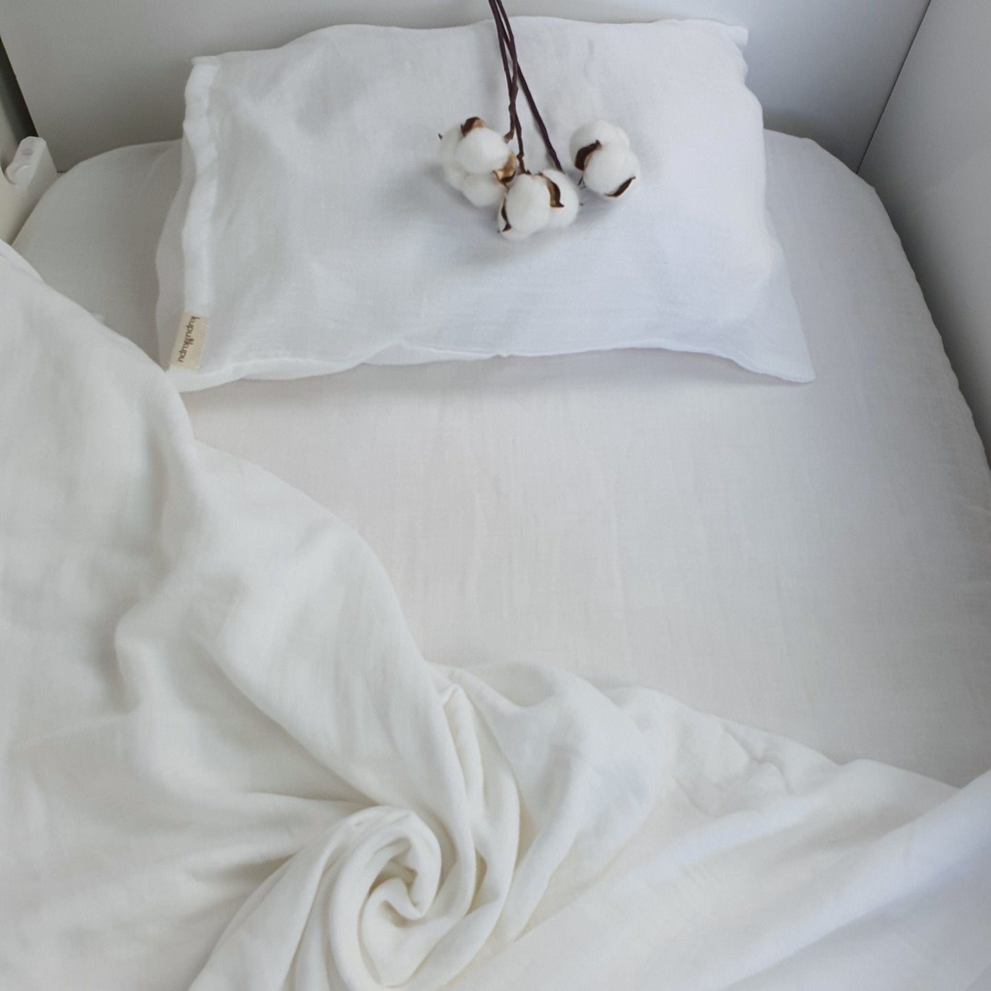 Müslin Kumaş Bebek Nevresim Takımı - Bali - Beyaz - Kupu&Kupu - 