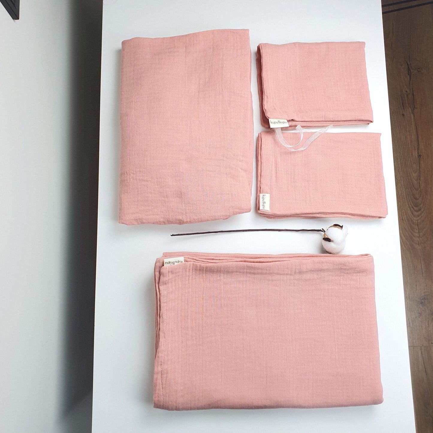 Müslin Kumaş Bebek Nevresim Takımı - Bali - Beyaz - Kupu&Kupu - 