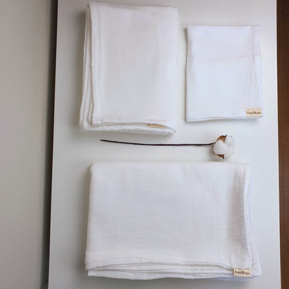 Müslin Kumaş Bebek Nevresim Takımı - Bali - Beyaz - Kupu&Kupu - 