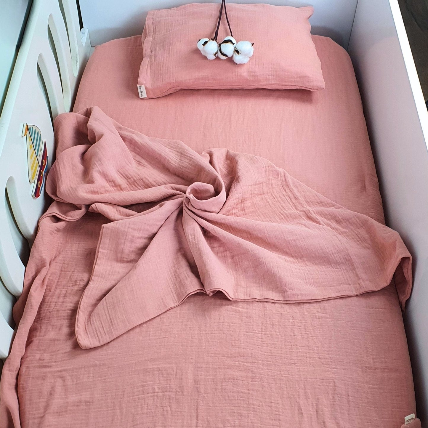 Müslin Kumaş Bebek Nevresim Takımı - Bali - Beyaz - Kupu&Kupu - 