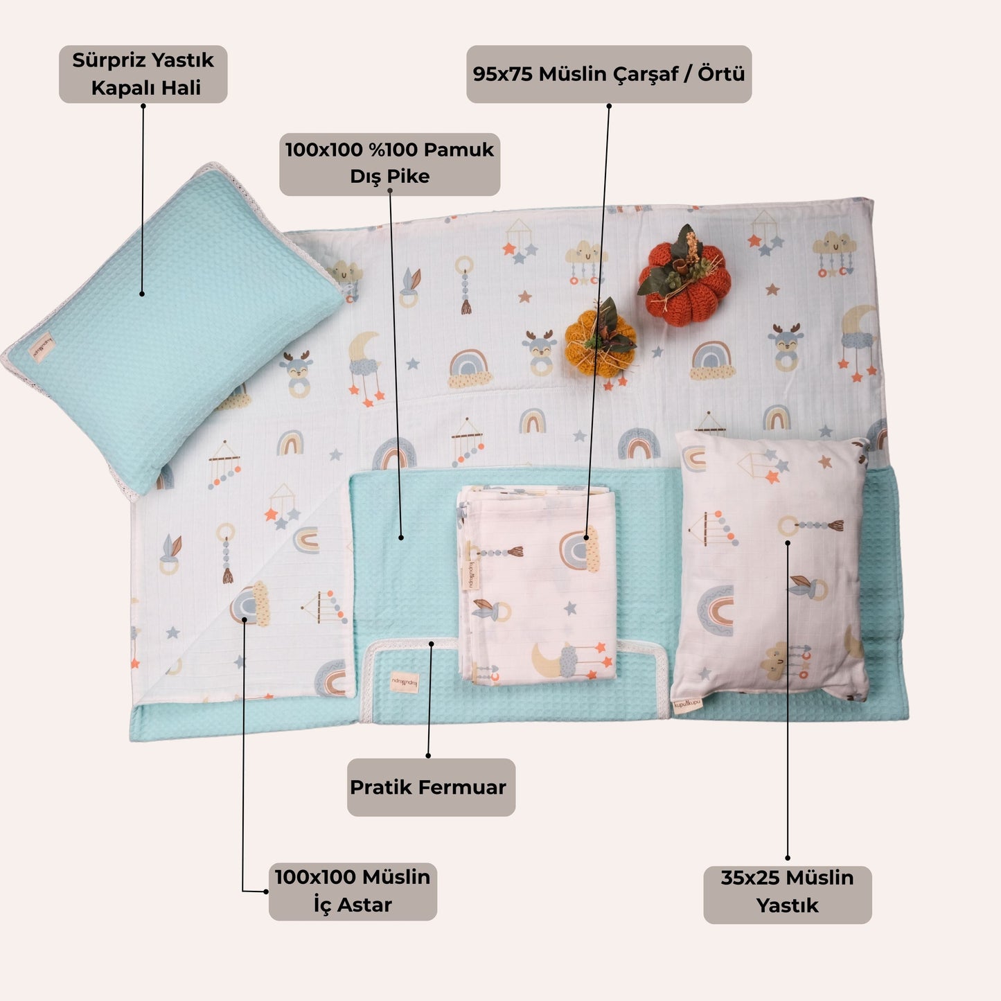 3’ü 1 Arada Taşınabilir Bebek Uyku Seti - Sürpriz Yastık